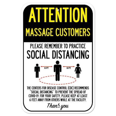 Signmission Public Safety Sign-Massage Customers Practice Social Distancing, Heavy-Gauge, 12" H, A-1218-25366 A-1218-25366
